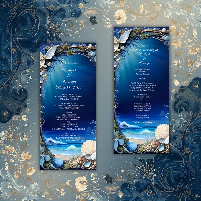 programa e menu de casamento do vibe costeiro azul (Criador carregado)