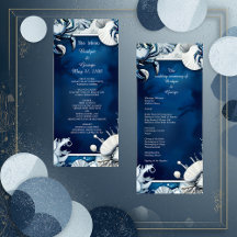 programa e menu de casamento do vibe costeiro azul