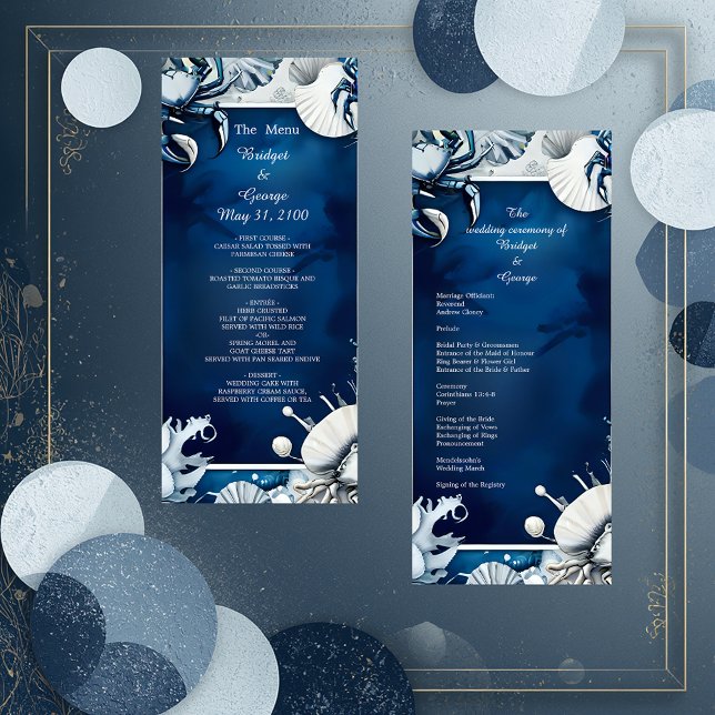 programa e menu de casamento do vibe costeiro azul (Criador carregado)