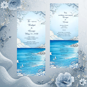 programa e menu de casamento do vibe costeiro azul