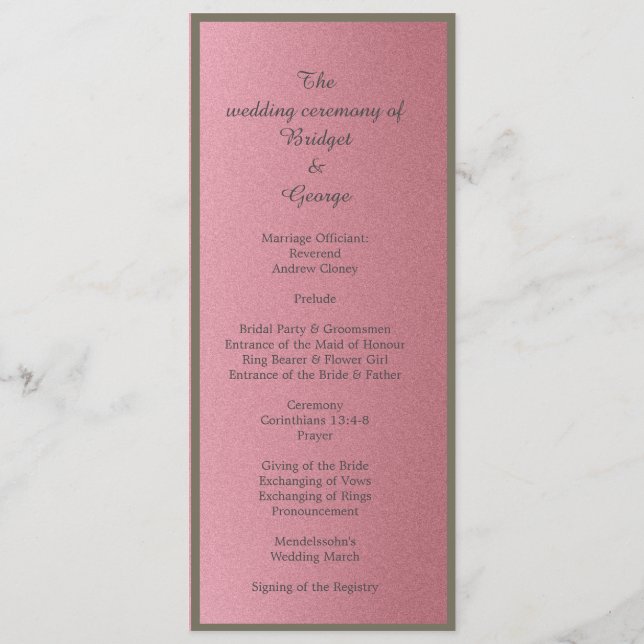 programa e menu sonâmbulo rosa brilhante de casame (Verso)