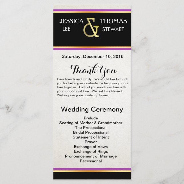 Programa Elegância Simples Roxa, Preta e Dourada (Frente)