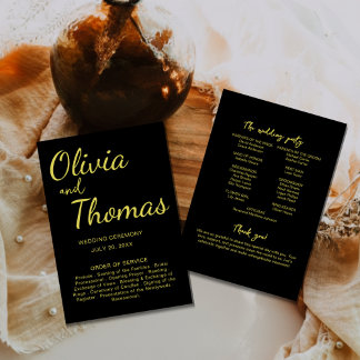 Programa Elegant Black and Gold Wedding Ceremony Program