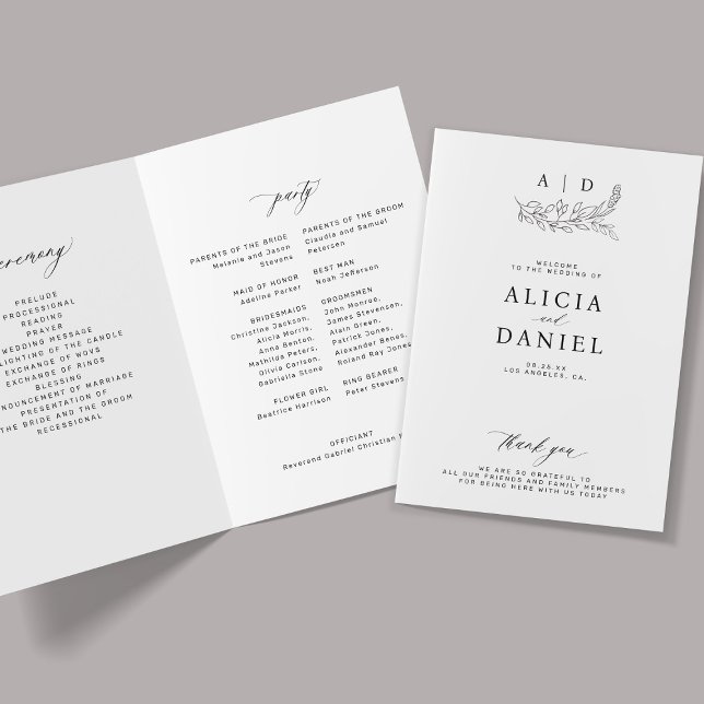 Programa Elegant black and white monogram wedding  (Criador carregado)