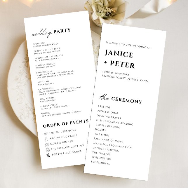 Programa Elegant Black and White Wedding Ceremony (Elegant black and white ceremony program adds timeless style while guiding your wedding guests)