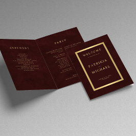 Programa Elegant burgundy gold wedding folded program