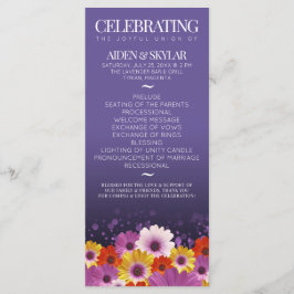 Programa Elegant Daisies Purple Glitter Weding Program