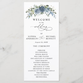 Programa Elegant Dusty Blue Floral Wedding Program