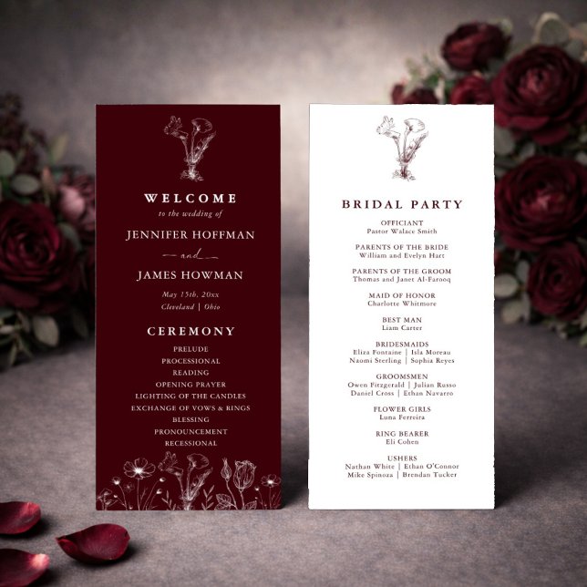 Programa Elegant Floral Burgundy Wedding  (Criador carregado)