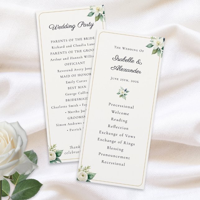 Programa Elegant Floral Wedding Program Template (An elegant wedding program personalized with the couple's names, wedding date and ceremony details)