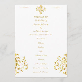 Programa Elegant Gold and White Damask Wedding