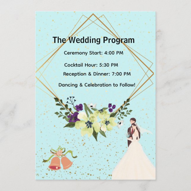 Programa Elegant Gold Geometric Dusty Blue Wedding Program  (Frente)