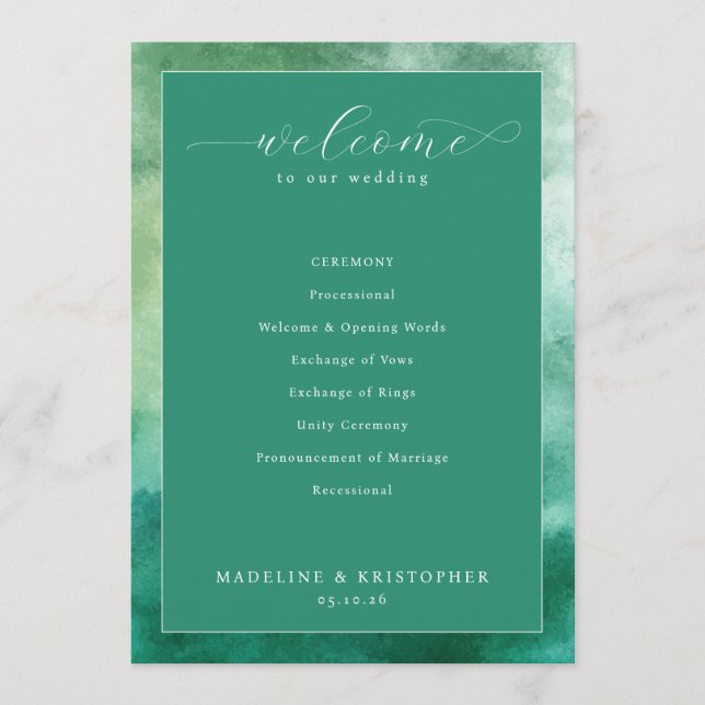 Programa Elegant Green Watercolor Wedding Ceremony (Frente)
