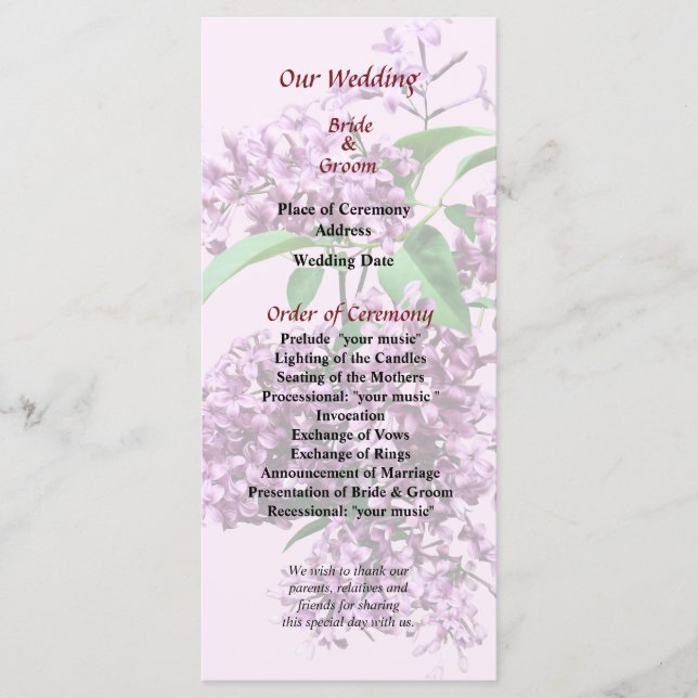 Programa Elegant Lilacs Wedding Program (Frente)