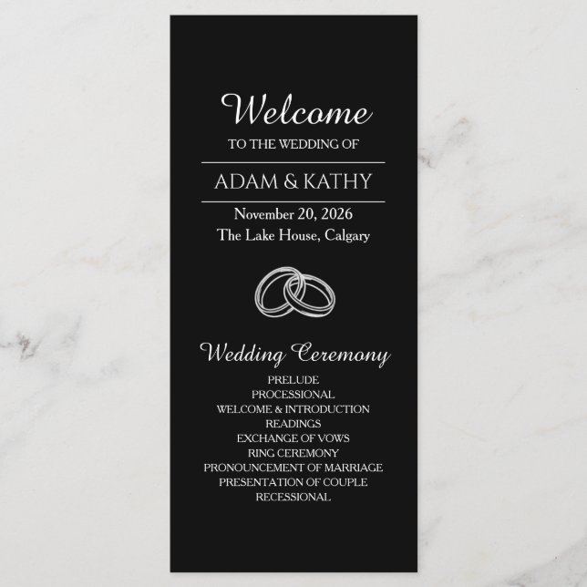 Programa Elegant Minimalist Black White Wedding Program (Frente)