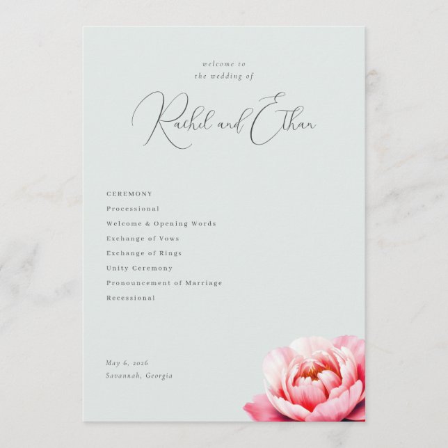 Programa Elegant Mint Peony Wedding (Frente)
