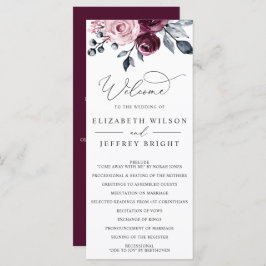 Programa Elegant Modern Botanical Burgundy Floral Wedding