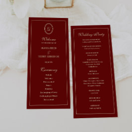 Programa Elegant Monogram Script Wine Red Wedding Ceremony