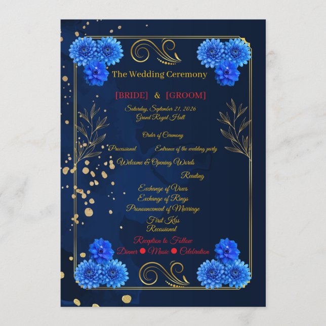 Programa Elegant Navy Blue Floral Ceremony Program Template (Frente)