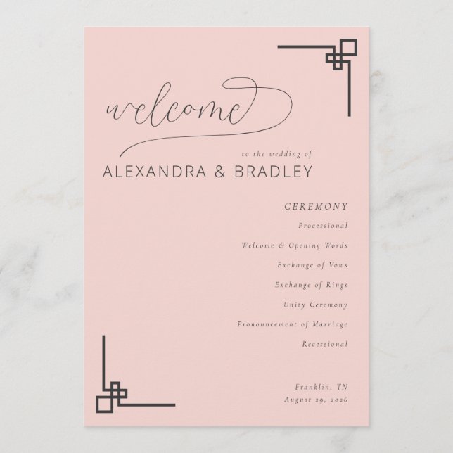 Programa Elegant Pink Minimalist Wedding Schedule (Frente)