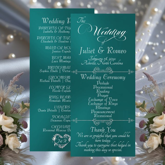 Programa Elegant Script & Monogram - Teal Wedding (Criador carregado)
