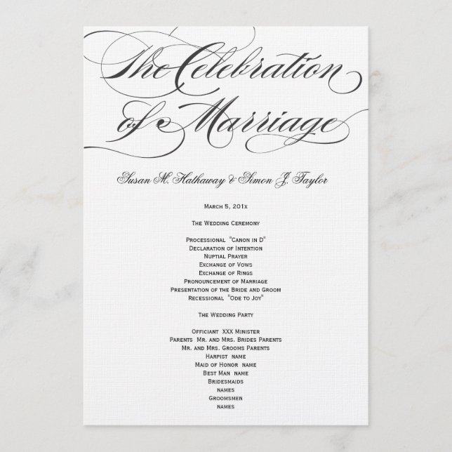 Programa Elegant Script Wedding Program - Black (Frente)