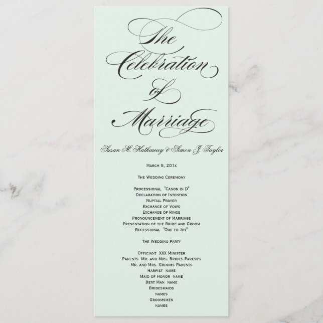 Programa Elegant Script Wedding Program - Blue (Frente)