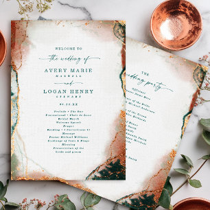 Programa Elegante Abstrato Teal & Copper Casamento Cerimôn