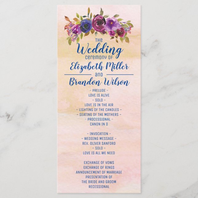 Programa Elegante Água-marinha Floral Ouro Casamento (Frente)