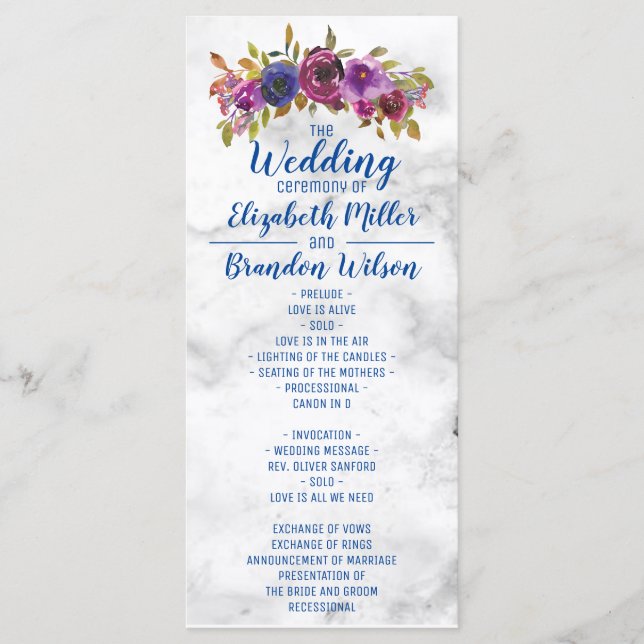 Programa Elegante Água-marinha Floral Ouro Casamento (Frente)