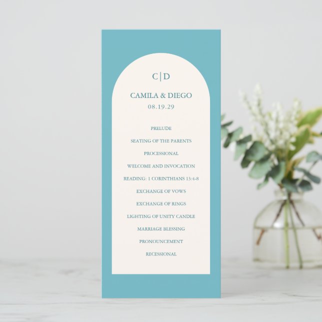 Programa Elegante Arco Moderno de Casamento em Aqua Azul (Em pé/Frente)