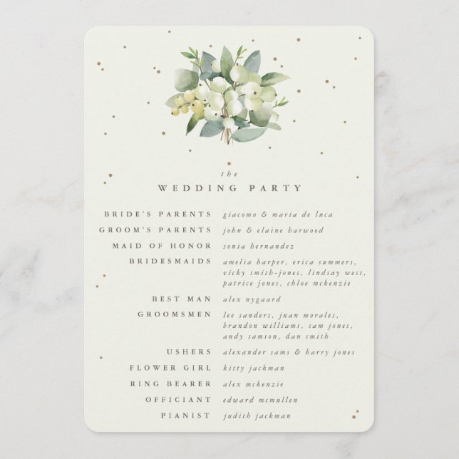Programa Elegante Buquê de Neve e Eucalipto Creme Casamento (Verso)