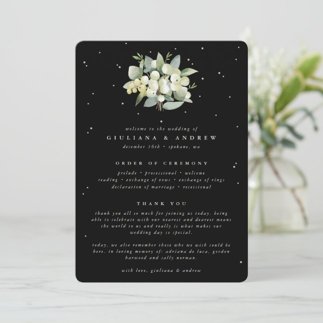 Programa Elegante Buquê de Noiva de Snowberry Preta + Eucal (Em pé/Frente)