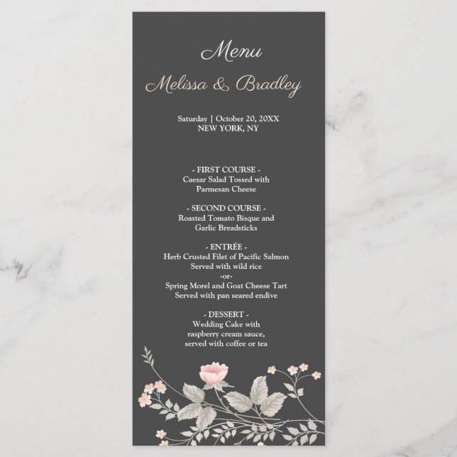 Programa Elegante cardápio de casamento floral em aquarela  (Frente)