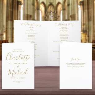 Programa Elegante Casamento com Assinatura em Script Dourad
