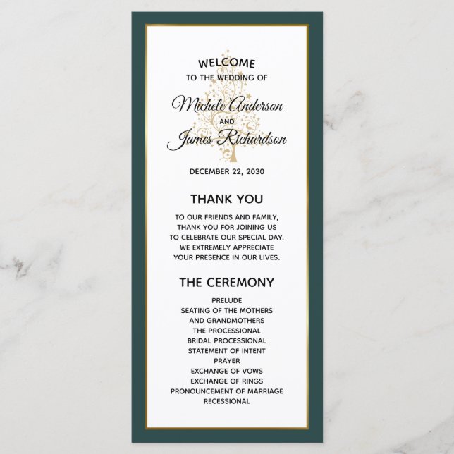 Programa Elegante Casamento de Férias de Inverno em Verde E (Frente)