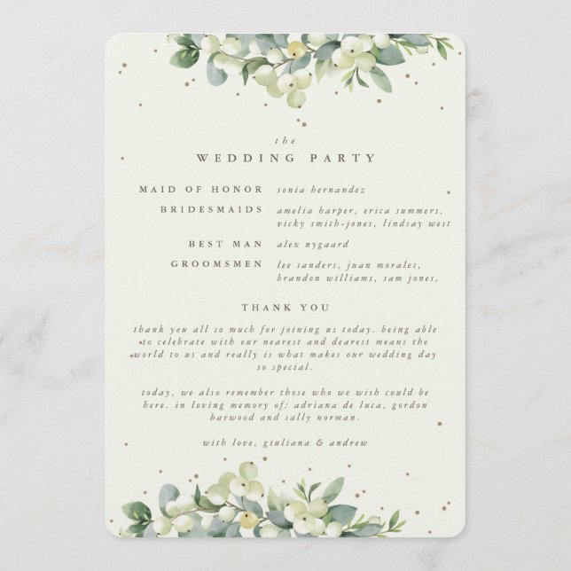 Programa Elegante Casamento de Inverno com Snowberry Creme  (Verso)