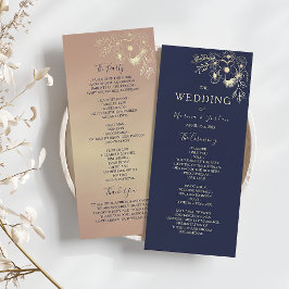 Programa Elegante Cerimônia de Casamento em Dourado Rosa e