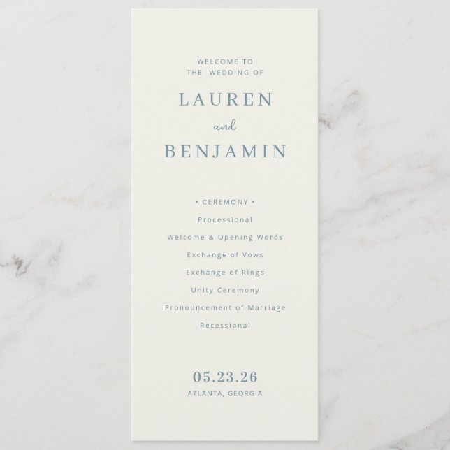 Programa Elegante Cerimônia de Casamento Minimalista Cinza- (Frente)