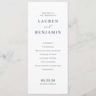 Programa Elegante Cerimônia de Casamento Minimalista Navy