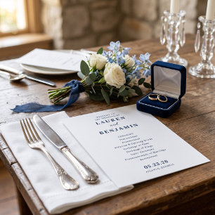Programa Elegante Cerimônia de Casamento Minimalista Navy