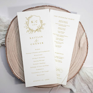Programa Elegante Crista Vintage Ouro Casamento Clássico