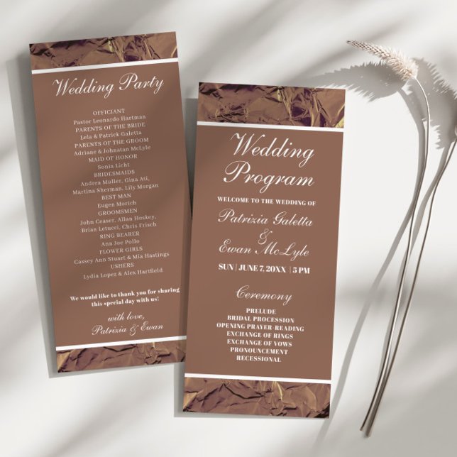 Programa Elegante Crumpled Brown Paper Wedding Flat Program (Criador carregado)