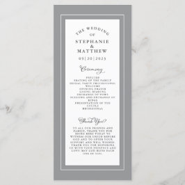 Programa Elegante da Cerimônia de Casamento Branco e cinzas