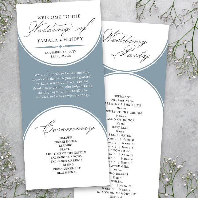 Programa Elegante De Casamento De Arco Azul Dusty (Elegant Dusty Blue Wedding Program  from my Wedding Colors Collection)