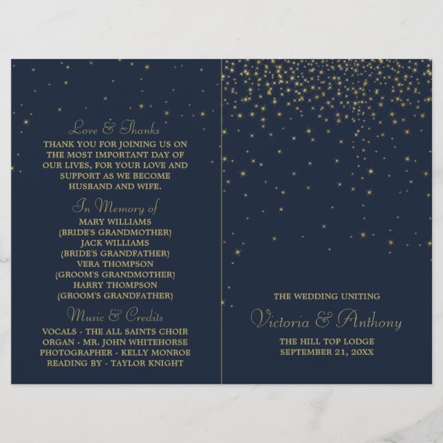 Programa Elegante de Casamento de Estrelas Marinho (Frente)