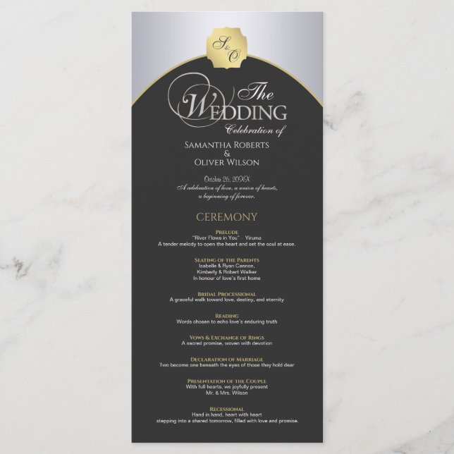 Programa Elegante de Casamento de Monogramas Doura (Frente)