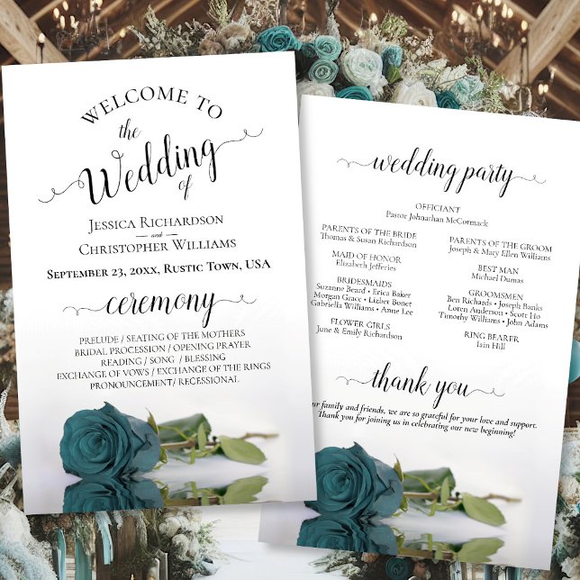 Programa Elegante de Casamento de Rosa de Orçament (Front/Back)