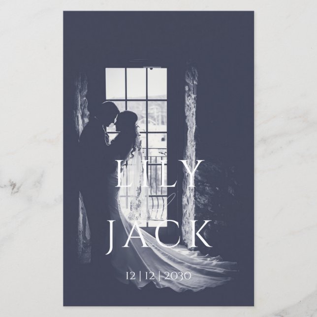 Programa Elegante de Casamento de Tipografia Moder (Frente)