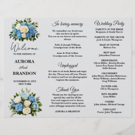 Programa Elegante de Casamento Floral Azul e Branc